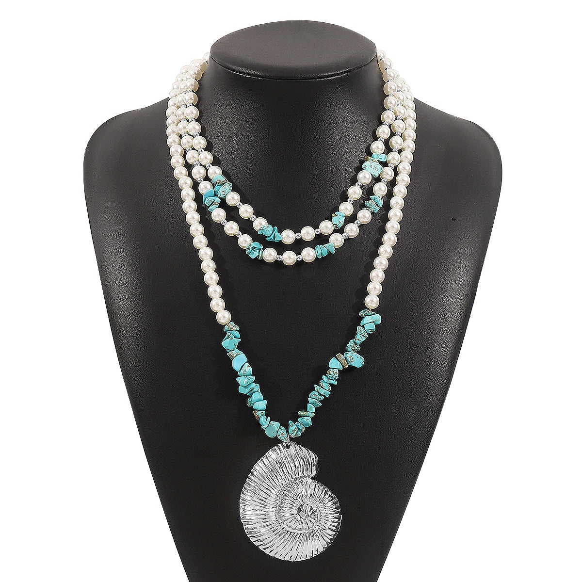 Bohemian Multi-Layer Heart-Shaped Alloy Necklace with Simulated Pearl and Turquoise Accents for Women