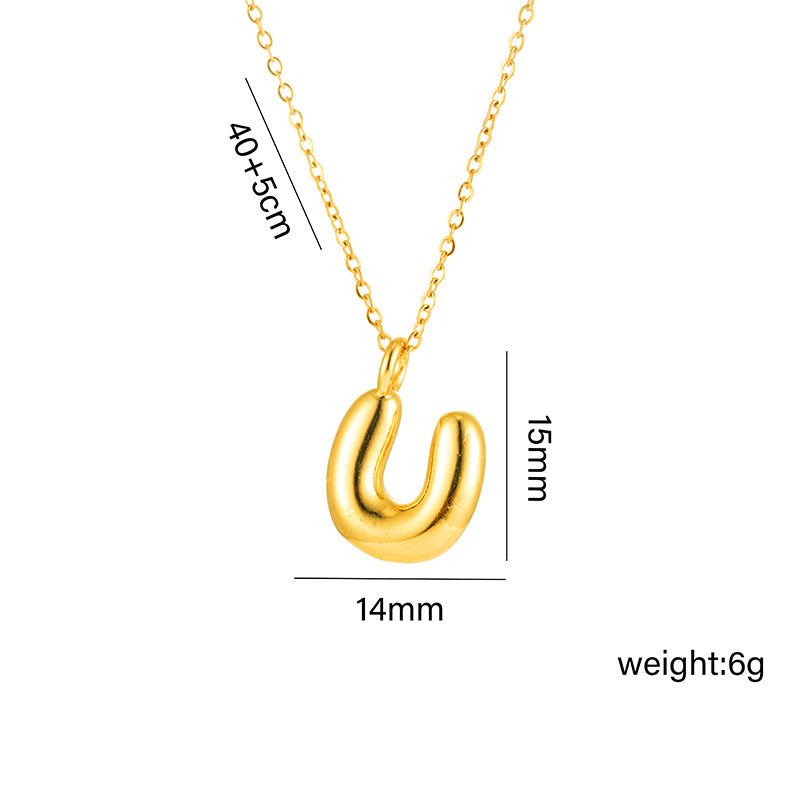Collar minimalista de acero de titanio chapado en oro de 18 quilates con forma de letra delicada para mujer