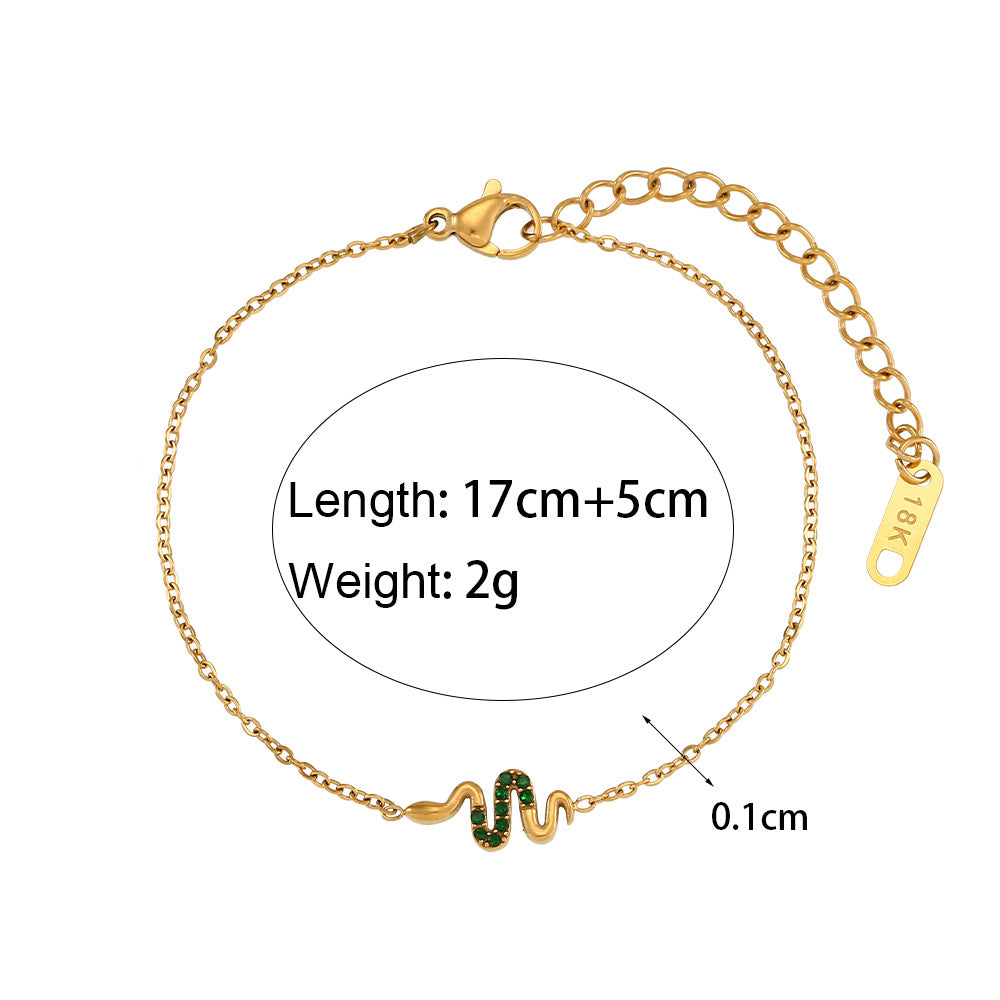 Bracciale da donna in acciaio inossidabile placcato oro 18 carati, con perline micro-incastonate e catena, stile geometrico alla moda