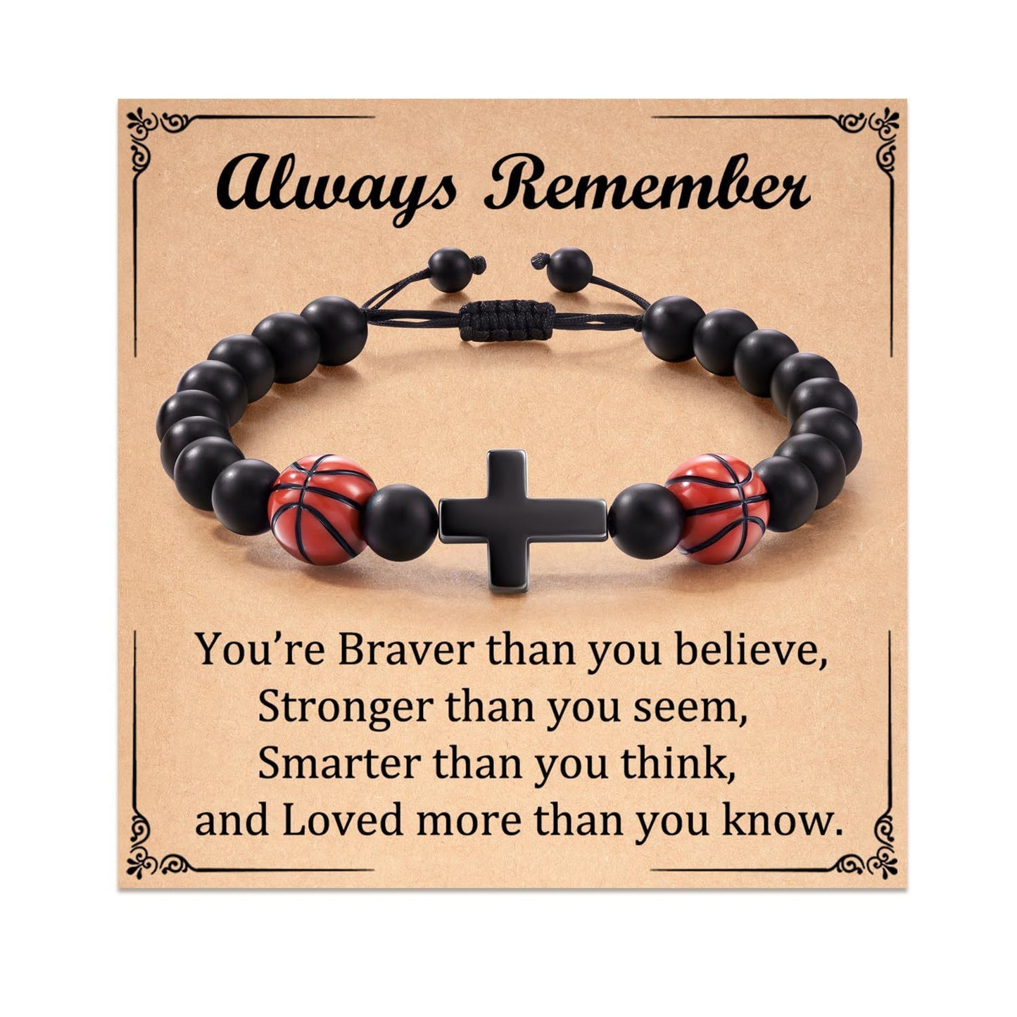 Sporty Men's Black Matte Cross Beaded Bracelet Hand-woven Adjustable Cord Bracelet