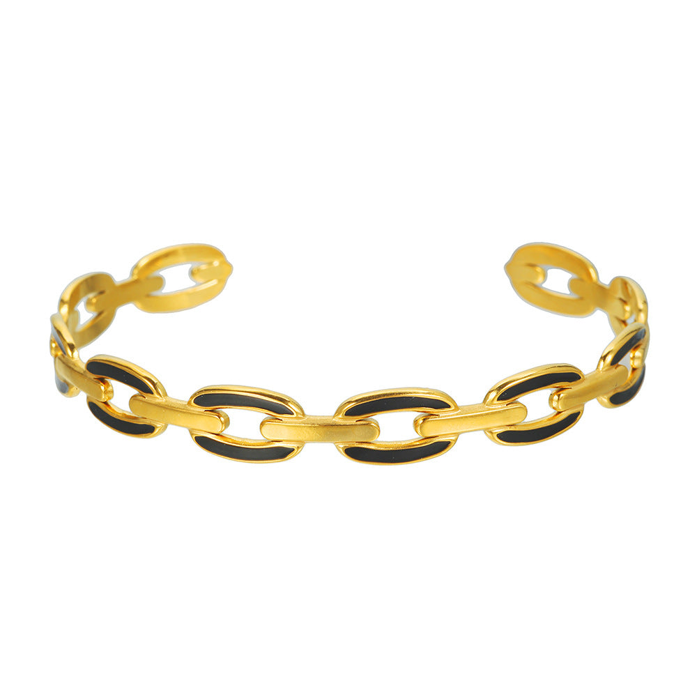 Minimalist Drip Oil Plated Geometric Round Titanium Steel Stainless Steel Open Adjustable Chain Bracelet