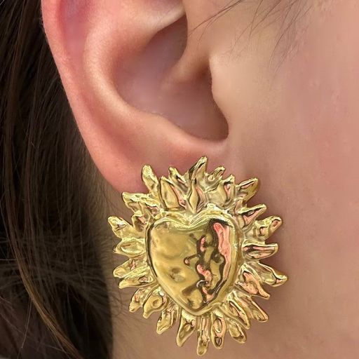 Aretes minimalistas de acero inoxidable con forma de sol y corazón, con baño de oro al vacío PVD, para mujer