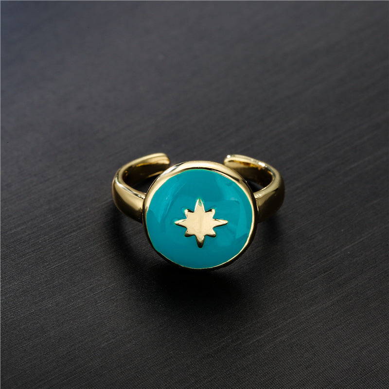 Geometric Drip Oil Gold Plated Brass Ring for Women