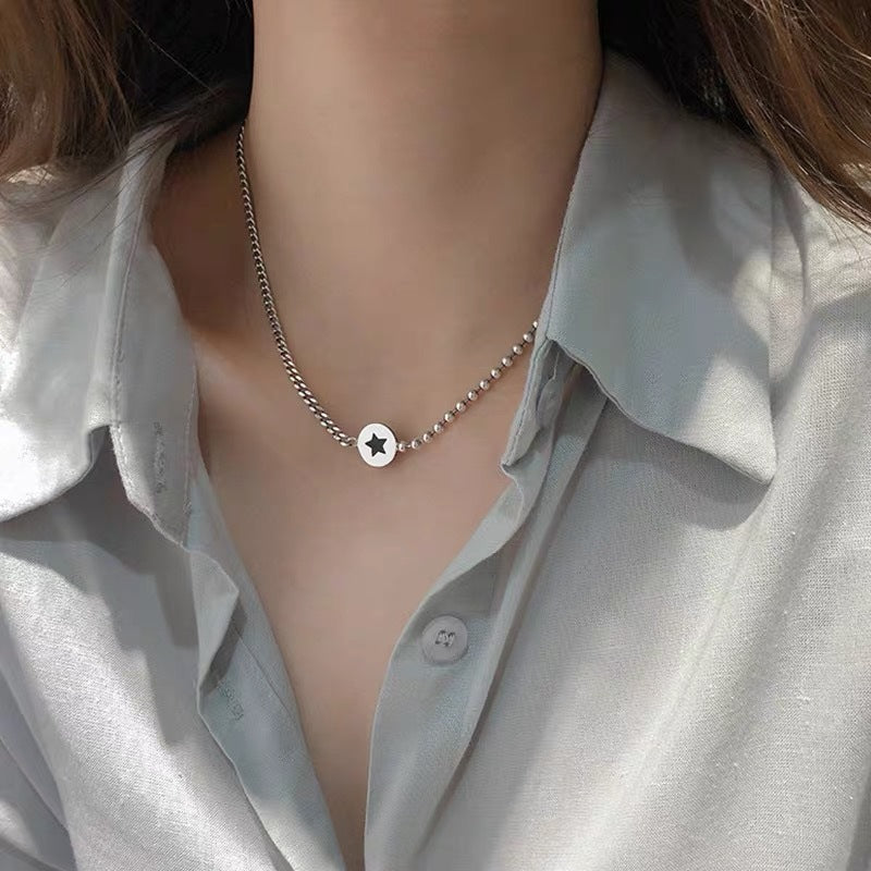 Minimalist Geometric Titanium Steel Star Pendant Necklace with Plated Finish on O-Chain for Unisex Wear