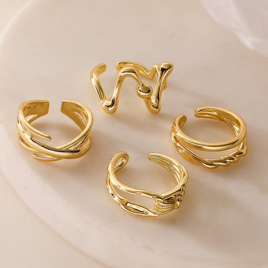 Minimalist Irregular Geometric Open Ring for Women Made of Copper with 18K Gold Plating
