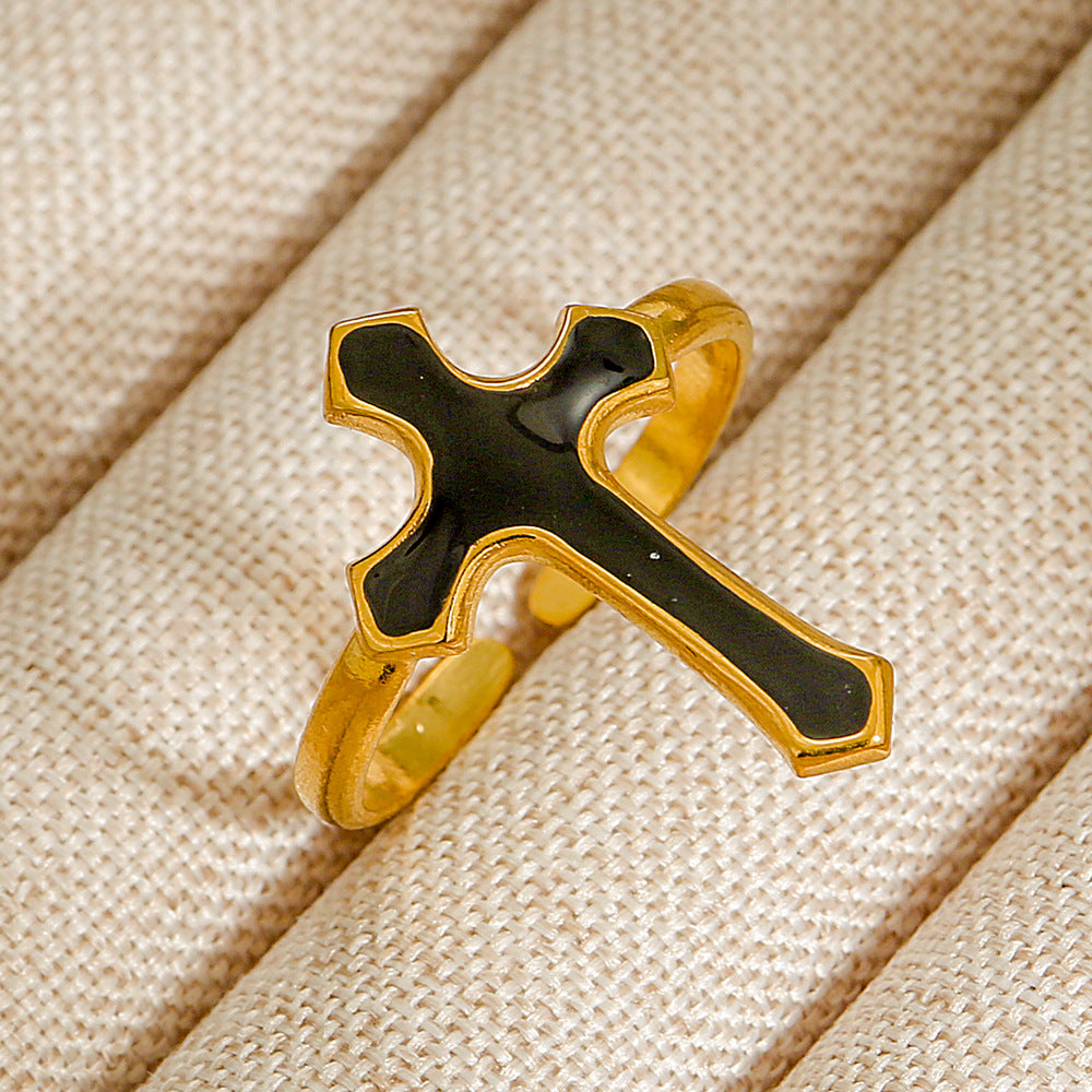 Vintage INS Style Stainless Steel Adjustable Ring with Natural Stone Inlay in Geometric Heart Zodiac and Animal Shapes