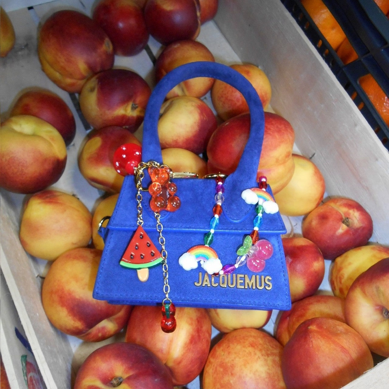 Sweet Acrylic Food Shape Bag Chain Charm with Fruit Pattern
