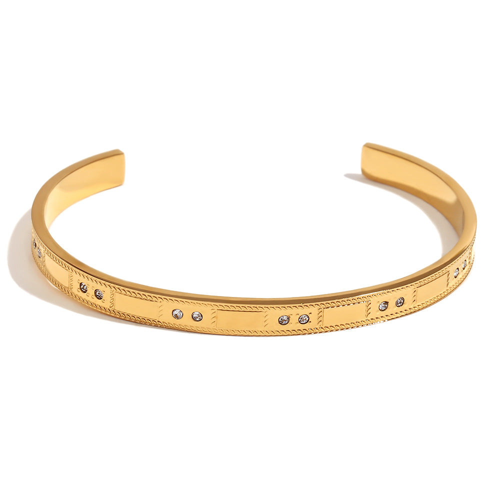 Minimalist Ocean-Inspired Stainless Steel Plated 18K Gold Bracelet for Women with Geometric Pattern