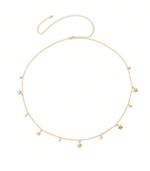 Minimalist Geometric Body Chain for Women with Metal Beaded Chain and Sequin Pendant Double-Layer Waist Chain
