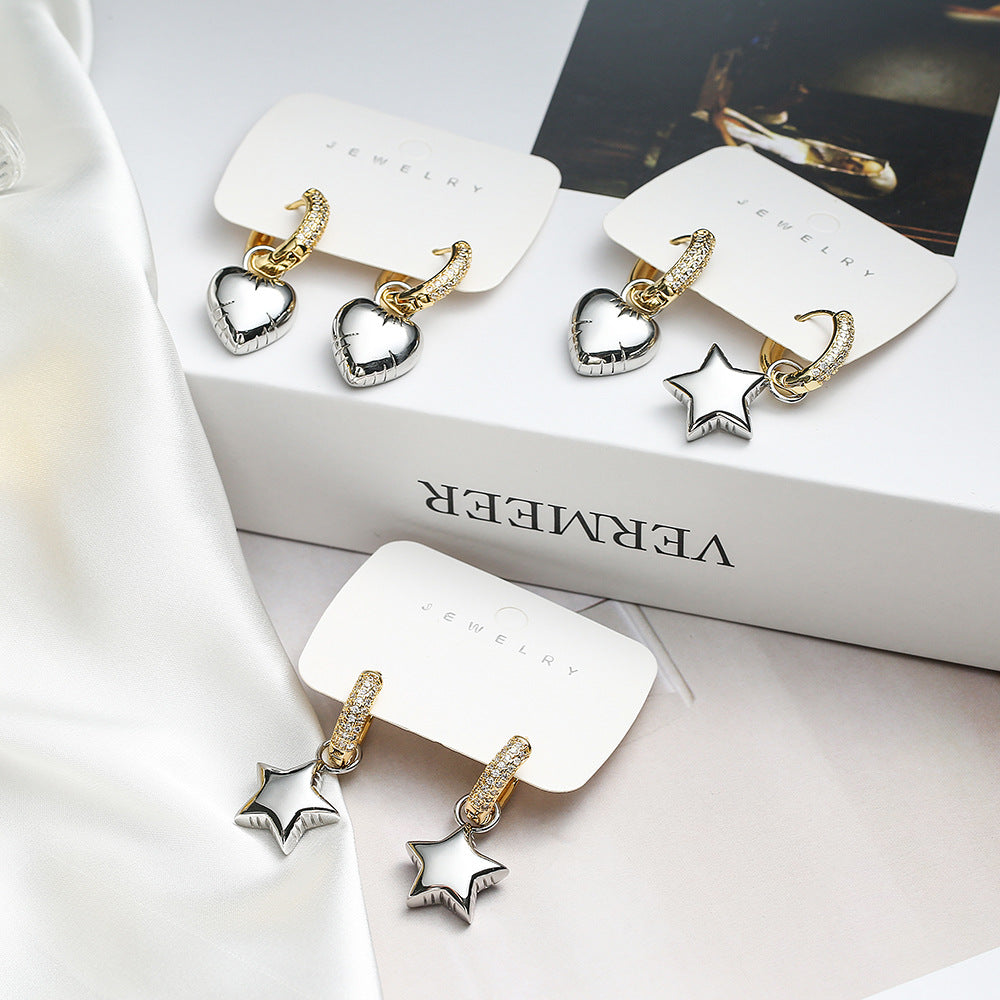 Minimalist Asymmetrical Heart and Star-Shaped Copper Earrings for Women with Geometric Design and Sweet Aesthetic
