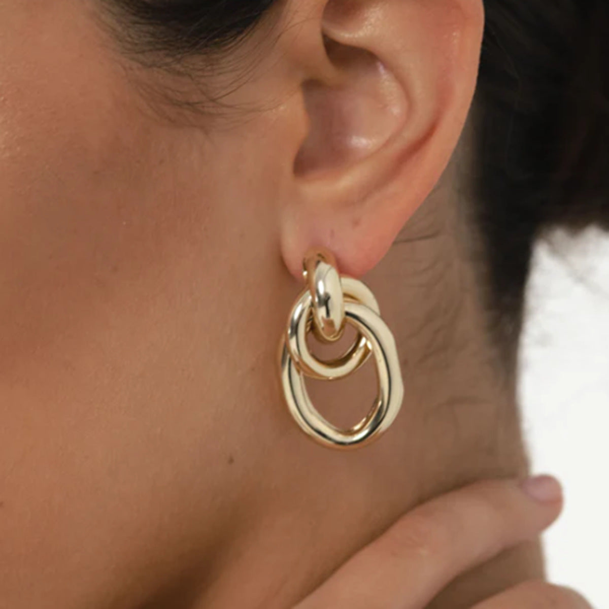 Vintage Minimalist 18K Gold Plated Stainless Steel Hollow Twisted Hoop Earrings for Women