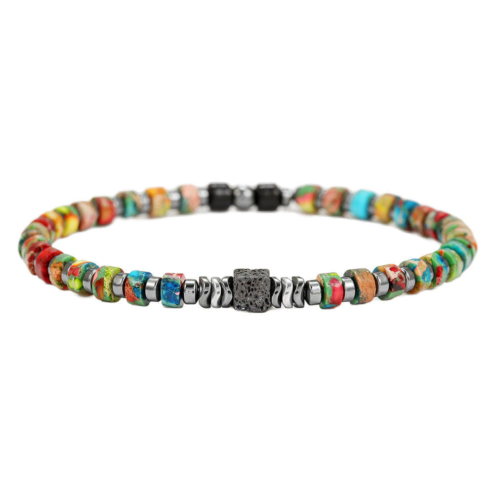 Geometric Rectangle Gemstone Beaded Bracelet for Men and Women