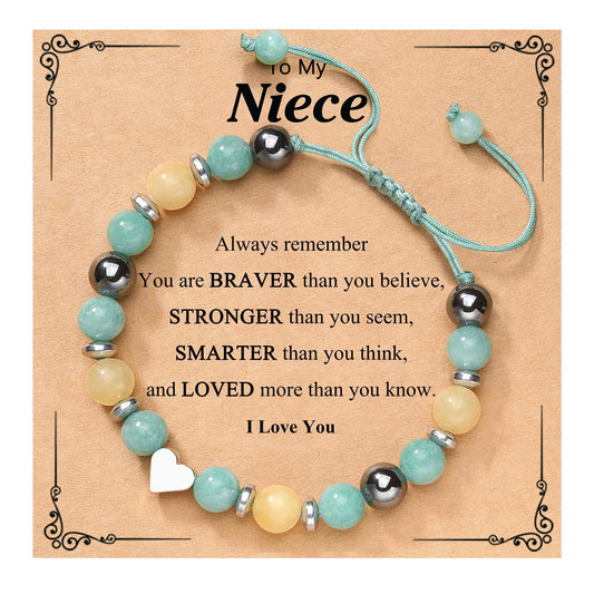 Handmade Geometric Heart Zebra Print Natural Stone Beaded Bracelet Unisex Fashion Jewelry