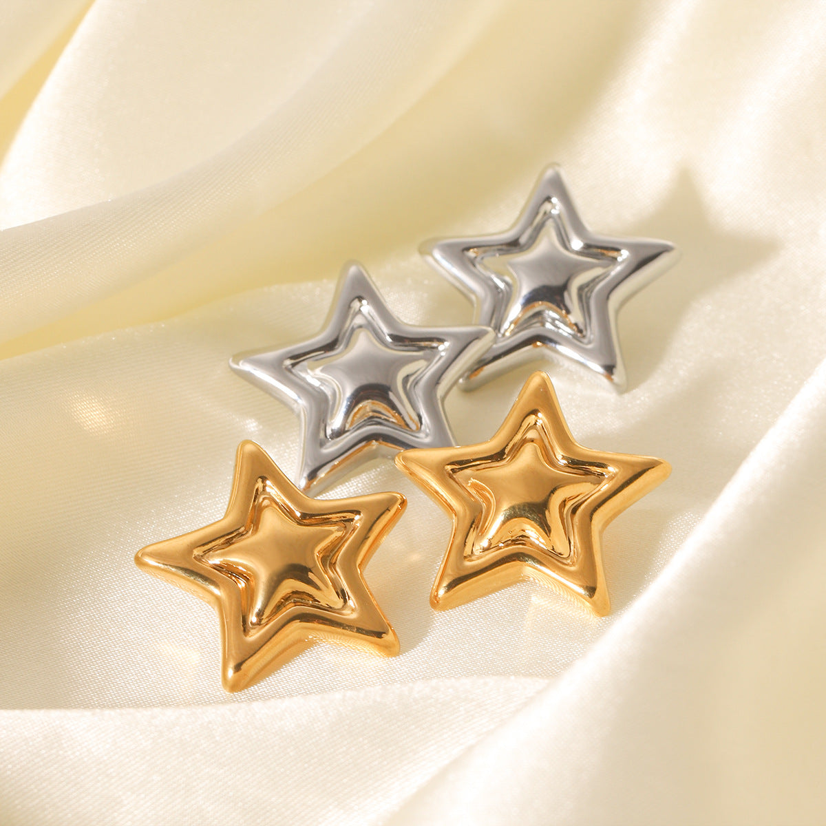 Minimalist Geometric Star Stainless Steel Stud Earrings with Plated Finish for Women