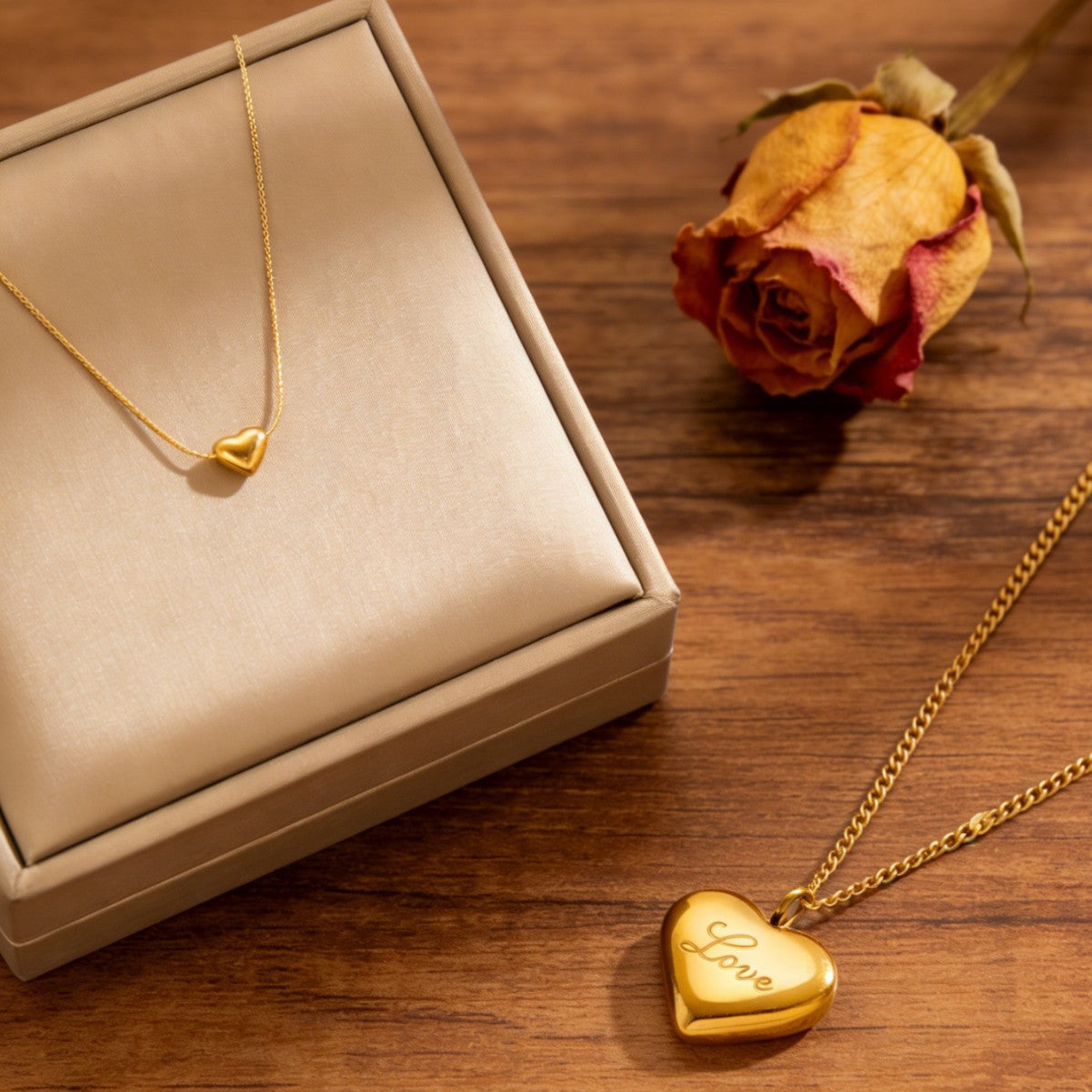 Luxury 18K Gold Plated Heart Stainless Steel Necklace for Women