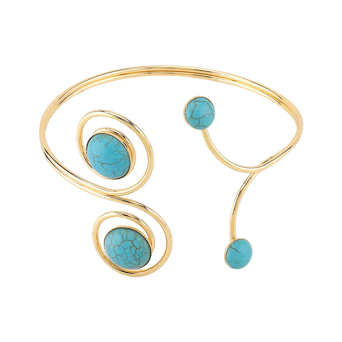 Bracciale vintage in lega geometrica con intarsio in turchese e motivo a traforo