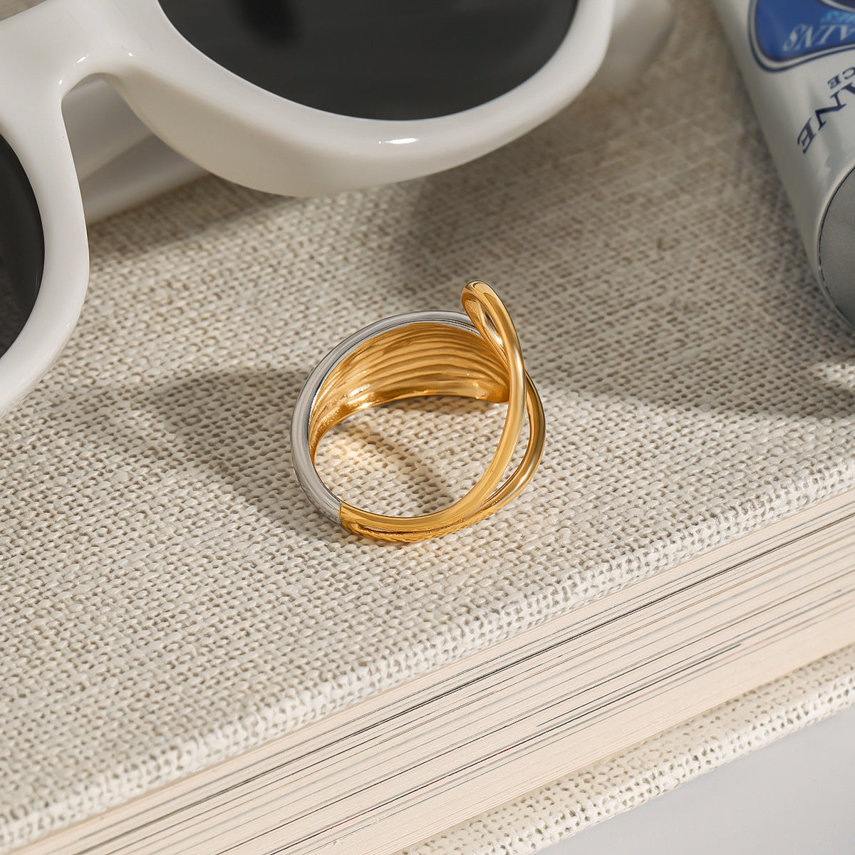 Teardrop Geometric Plated Stainless Steel Ring for Women