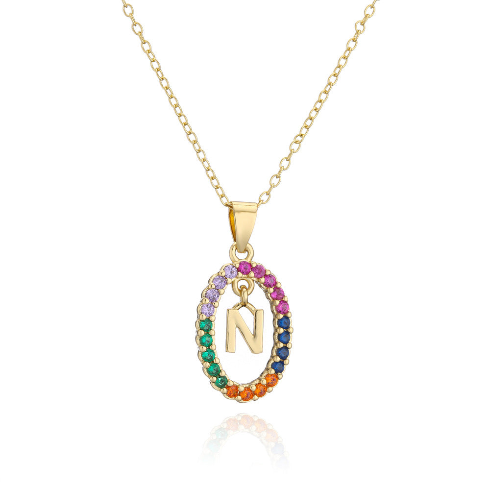 Minimalist Gold Plated Brass Letter Cubic Zirconia Pendant Necklace for Women