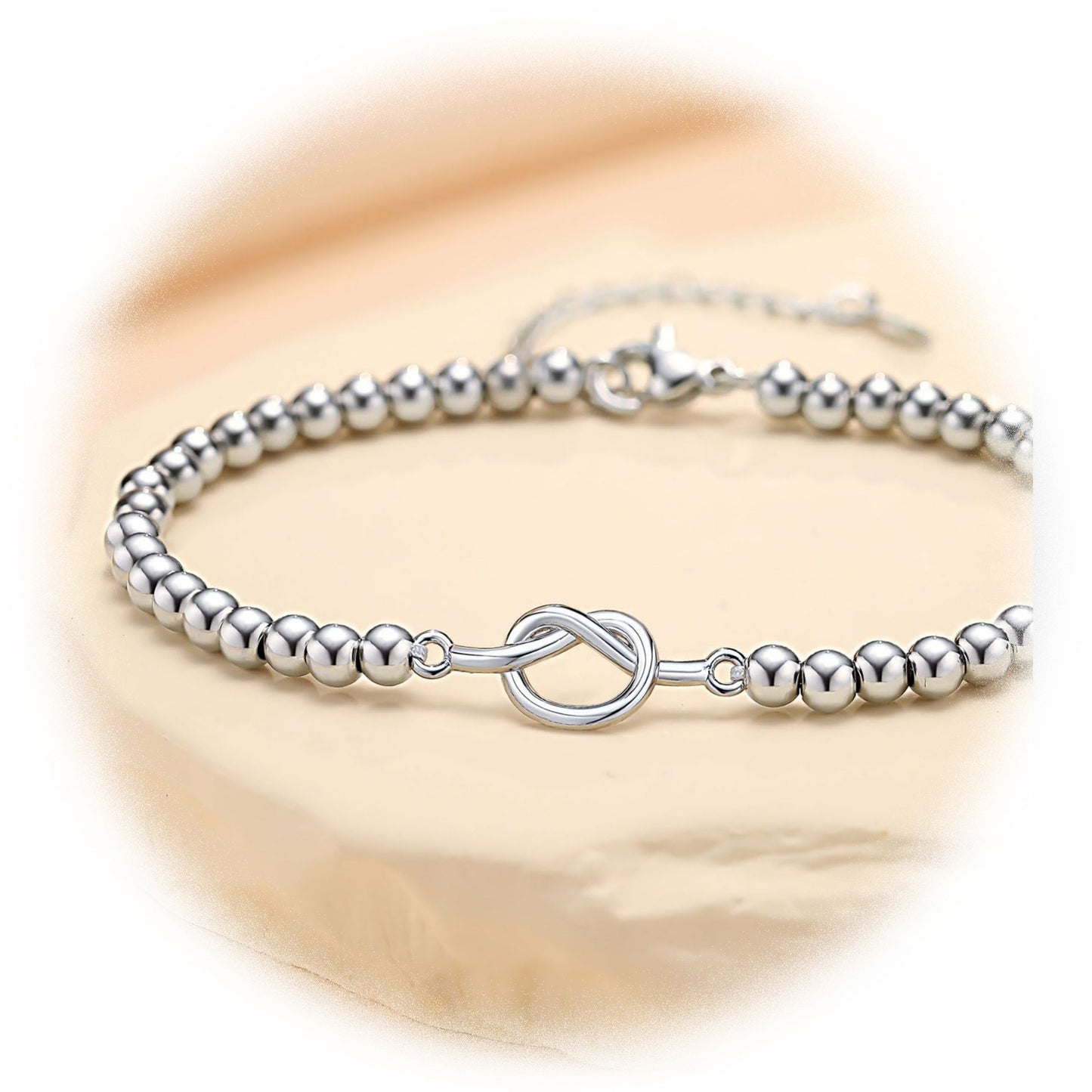 Minimalist Elegant Heart Knot Plated Stainless Steel Ball Chain Adjustable Bracelet for Women