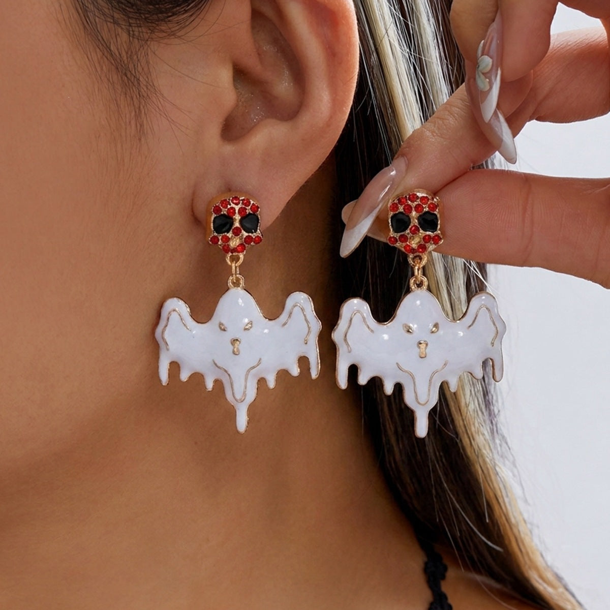 Vintage Drip Oil Plated Alloy Cartoon Halloween Ghost Pumpkin Earrings for Women