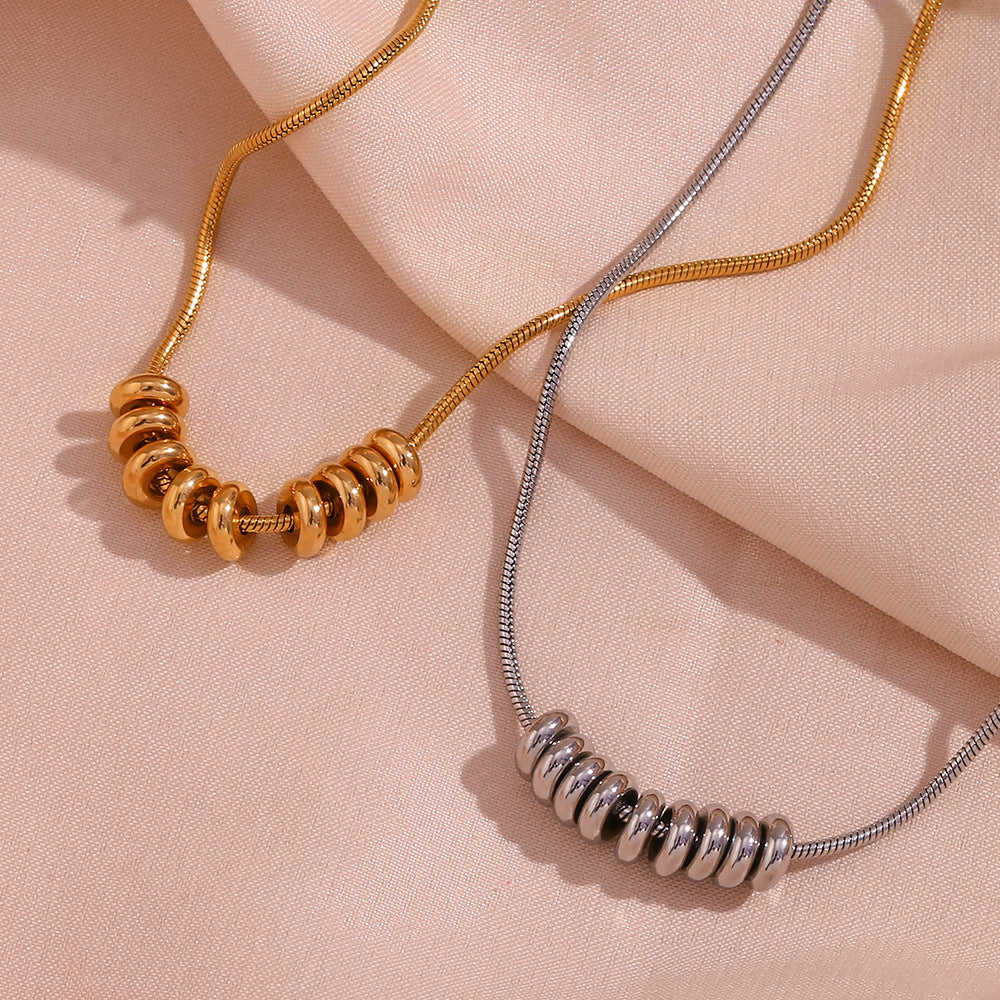 Minimalist Geometric Stainless Steel Pendant Necklace with 18K Gold Plating and Titanium Steel Bead Charm for Women