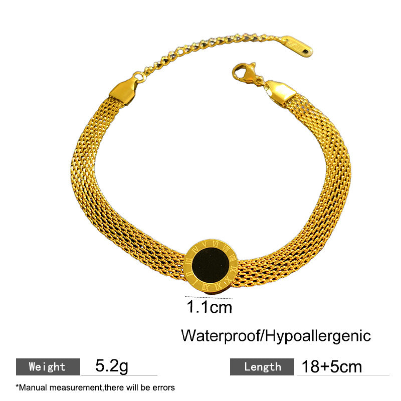Minimalist Roman Number Round Woven Wide Cable Chain Bracelet Titanium Steel Plated Unisex Jewelry