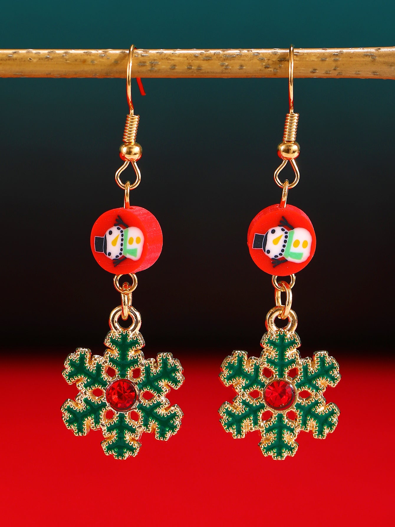 Pendientes de botón minimalistas de árbol de Navidad para mujer con incrustaciones de diamantes de imitación en aleación bañada en oro
