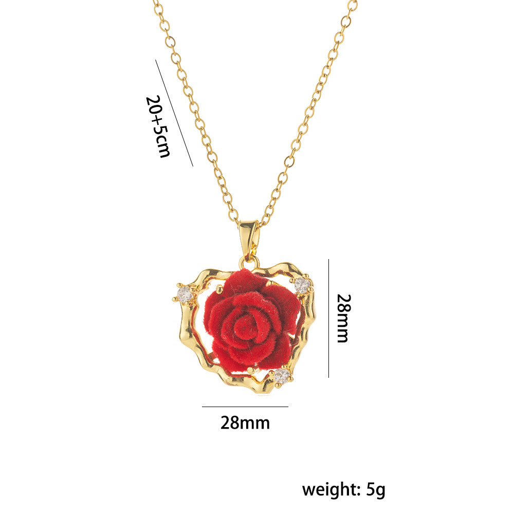 Minimalist Rose Flower Pendant Necklace for Women in Titanium Steel with Gold Plating on Snake Chain