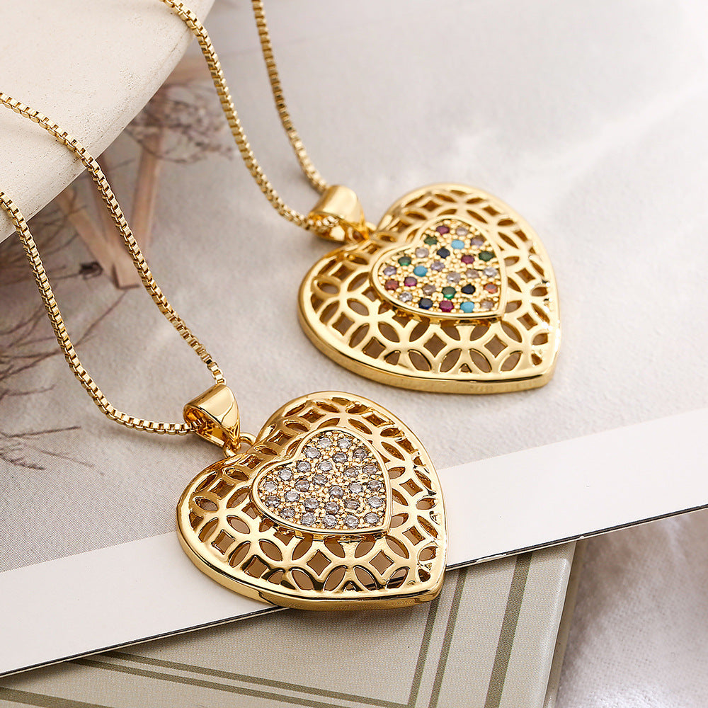Collana con ciondolo a cuore vuoto minimalista da donna, catena a medaglione in rame con forma geometrica