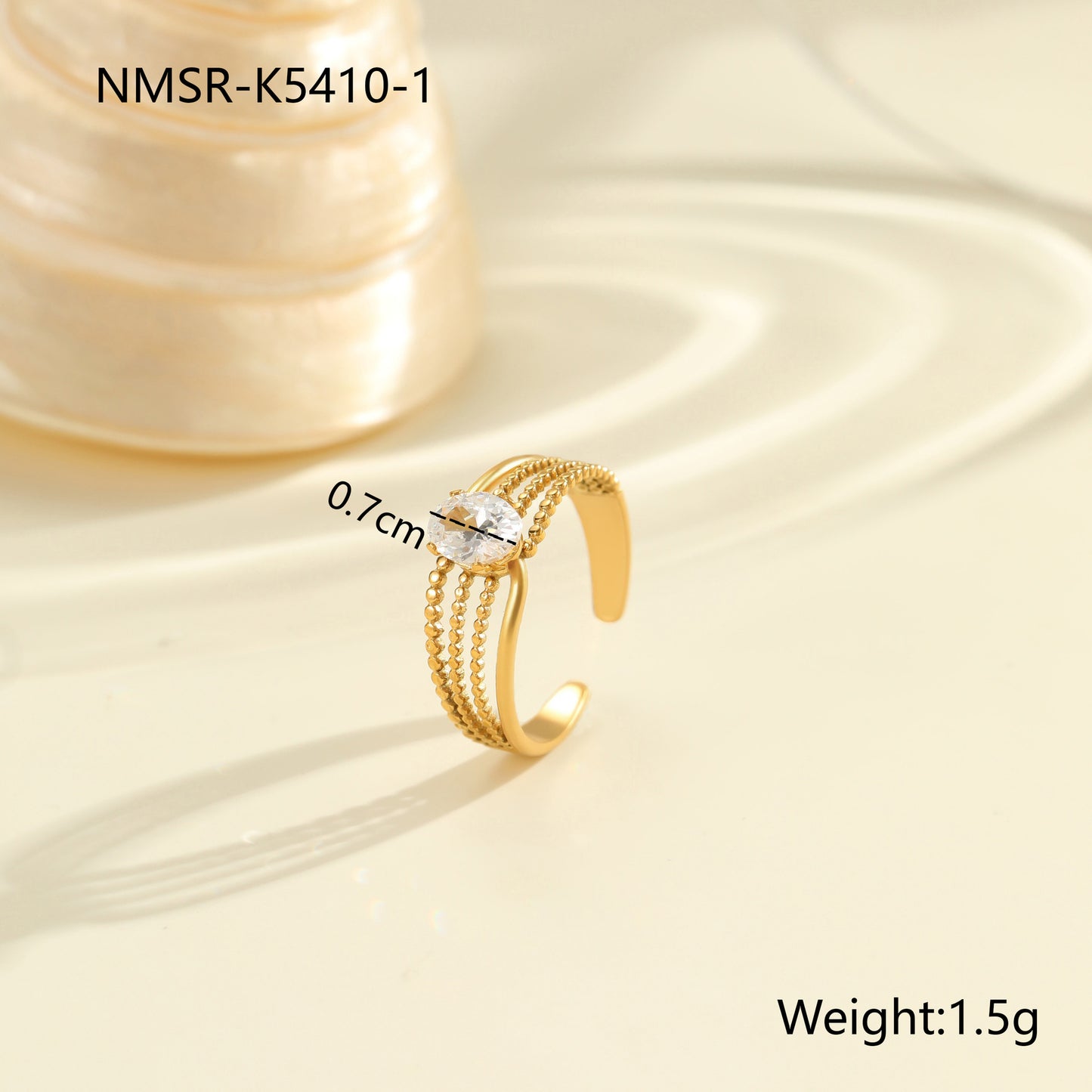 Luxury Geometric Stainless Steel Ring with Zircon Inlay and 18K Gold Plating Adjustable Women's Fashion Ring
