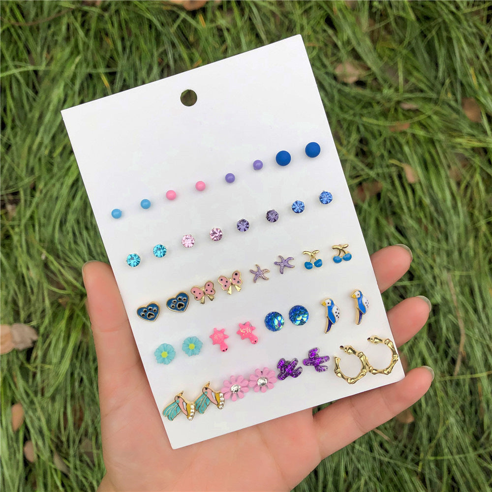 Fashion Colorful Floral and Animal Drip Oil Alloy Stud Earrings with Rhinestone