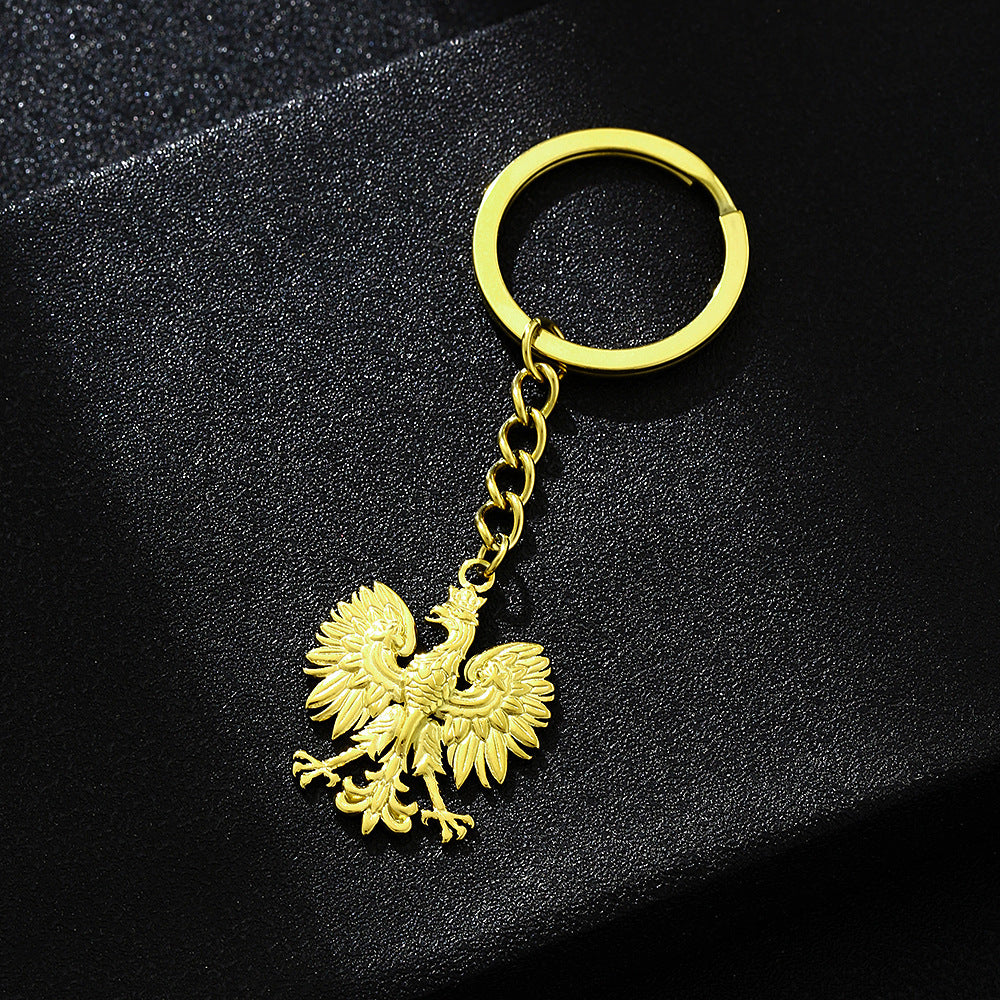 Portachiavi con pendente vintage aquila polacca etnica in acciaio al titanio accessorio unisex