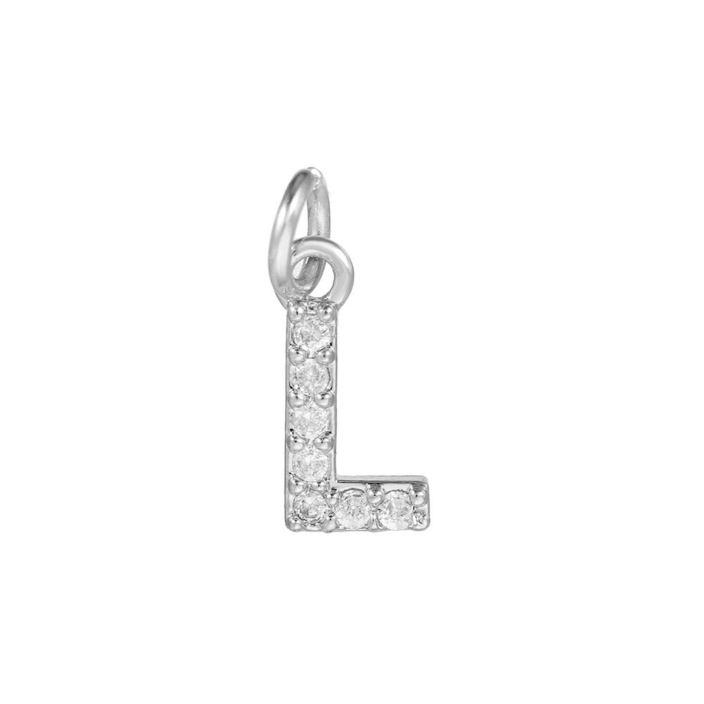 14K Gold Plated Brass Letter Pendant with Cubic Zirconia Charm Bar
