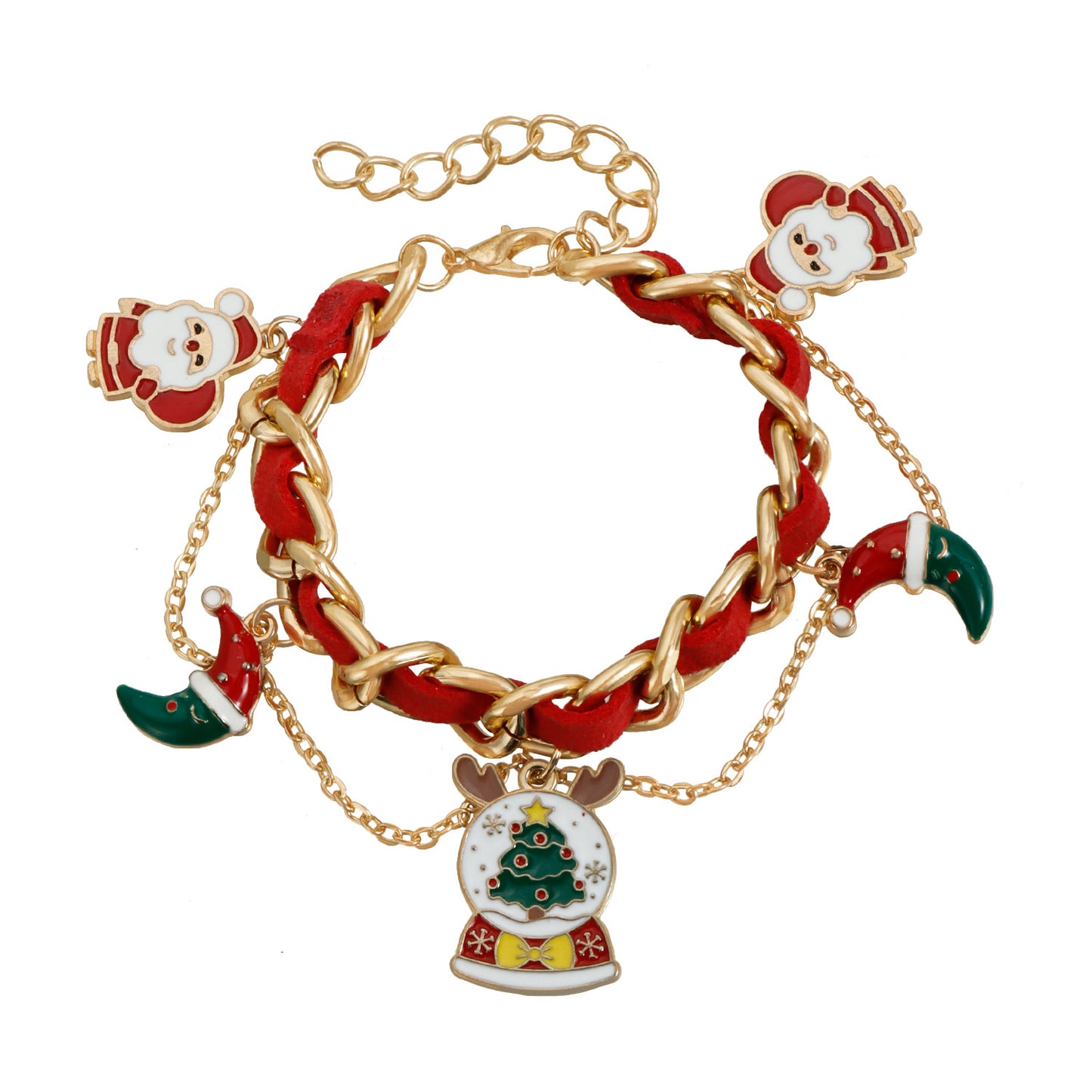 Geometric Alloy Plated Ribbon Woven Choker Necklace with Christmas Bell for Women