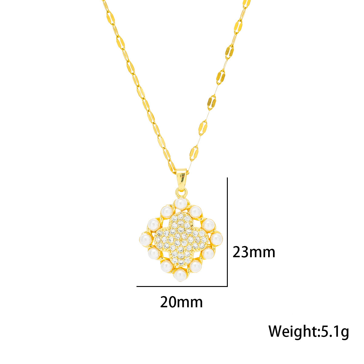 Set Collana Pendente Minimalista a Quadrifoglio Geometrico con Intarsio di Perle e Placcatura in Acciaio al Titanio da Donna