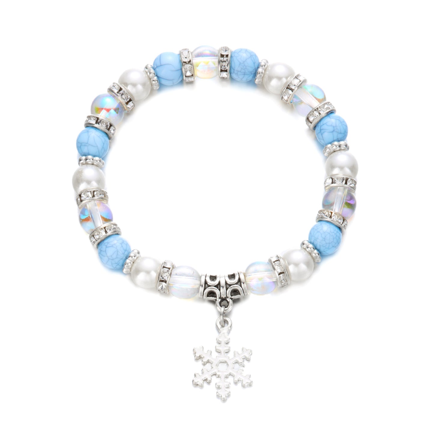 Christmas-Themed Handcrafted Alloy Bracelet Set with Snowflake Santa Tree Bell and Wreath Beads for Women