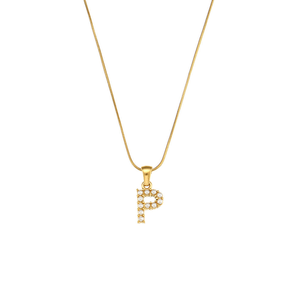Fashionable Letter Pendant Necklace for Women Stainless Steel with 18K Gold Plating on Thin Snake Chain