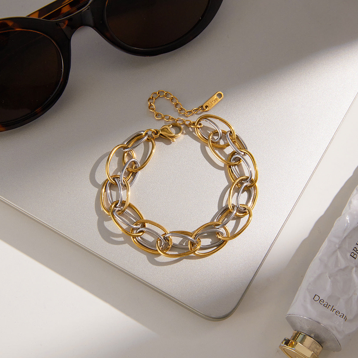 Bracciale di lusso geometrico in acciaio inossidabile da donna con placcatura in oro 18K
