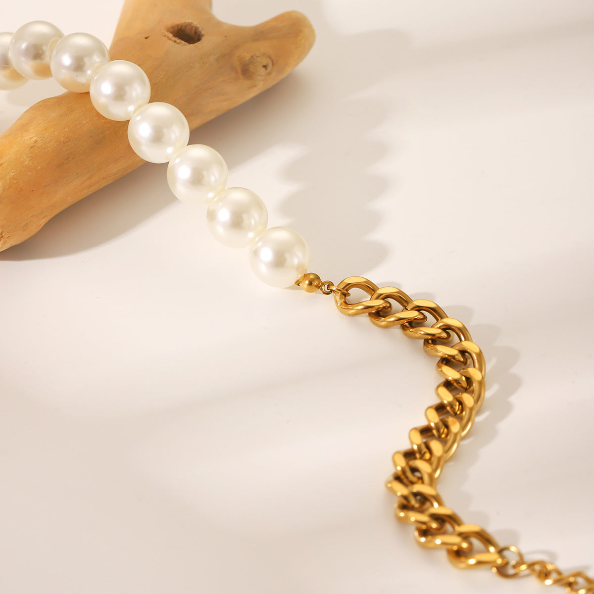 Braccialetto alla moda in acciaio inossidabile placcato oro 18K con perle e maglie cubane, stile geometrico per donna