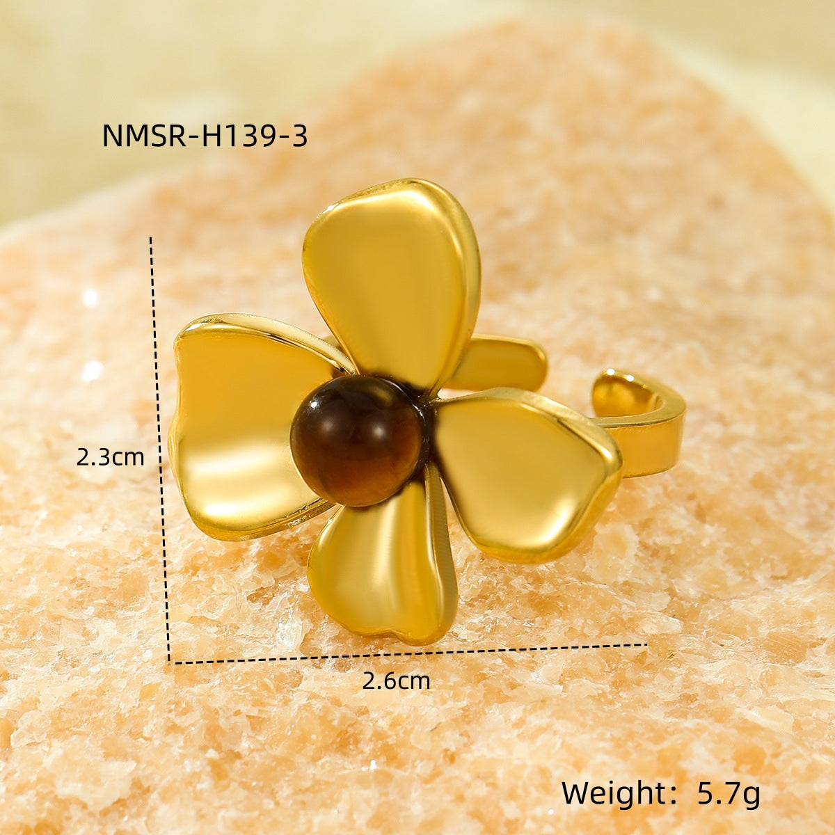 Anillo abierto de acero inoxidable con forma de flor y acabado chapado, de moda para mujer