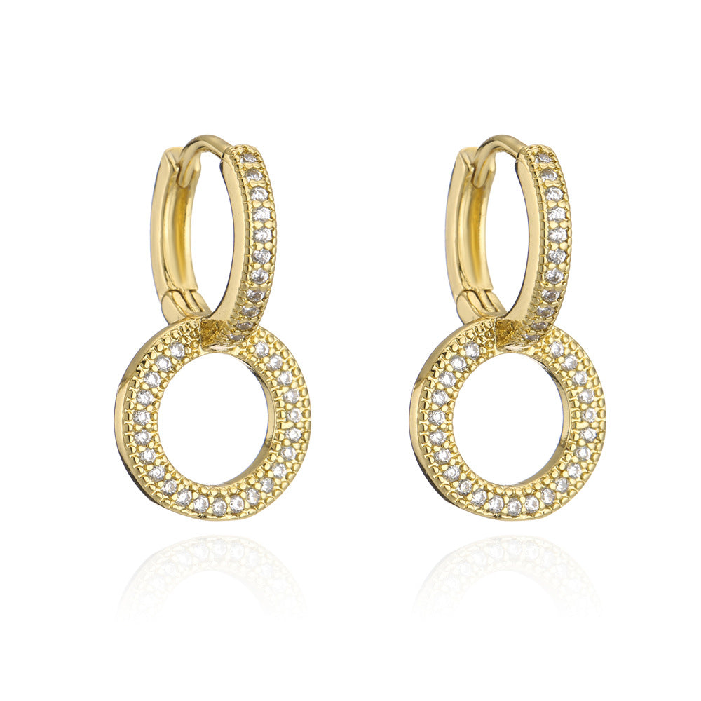 Minimalist Geometric Brass 18K Gold Plated Cubic Zirconia Inlay Earrings for Women