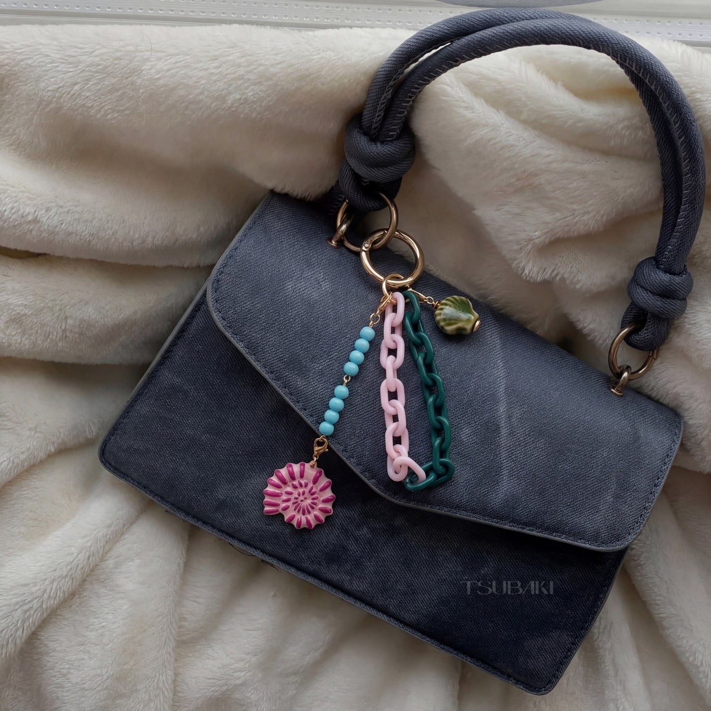 Sweet Striped Zinc Alloy Plated DIY Charm Bar Keychain with Conch and Starfish Elements for Women