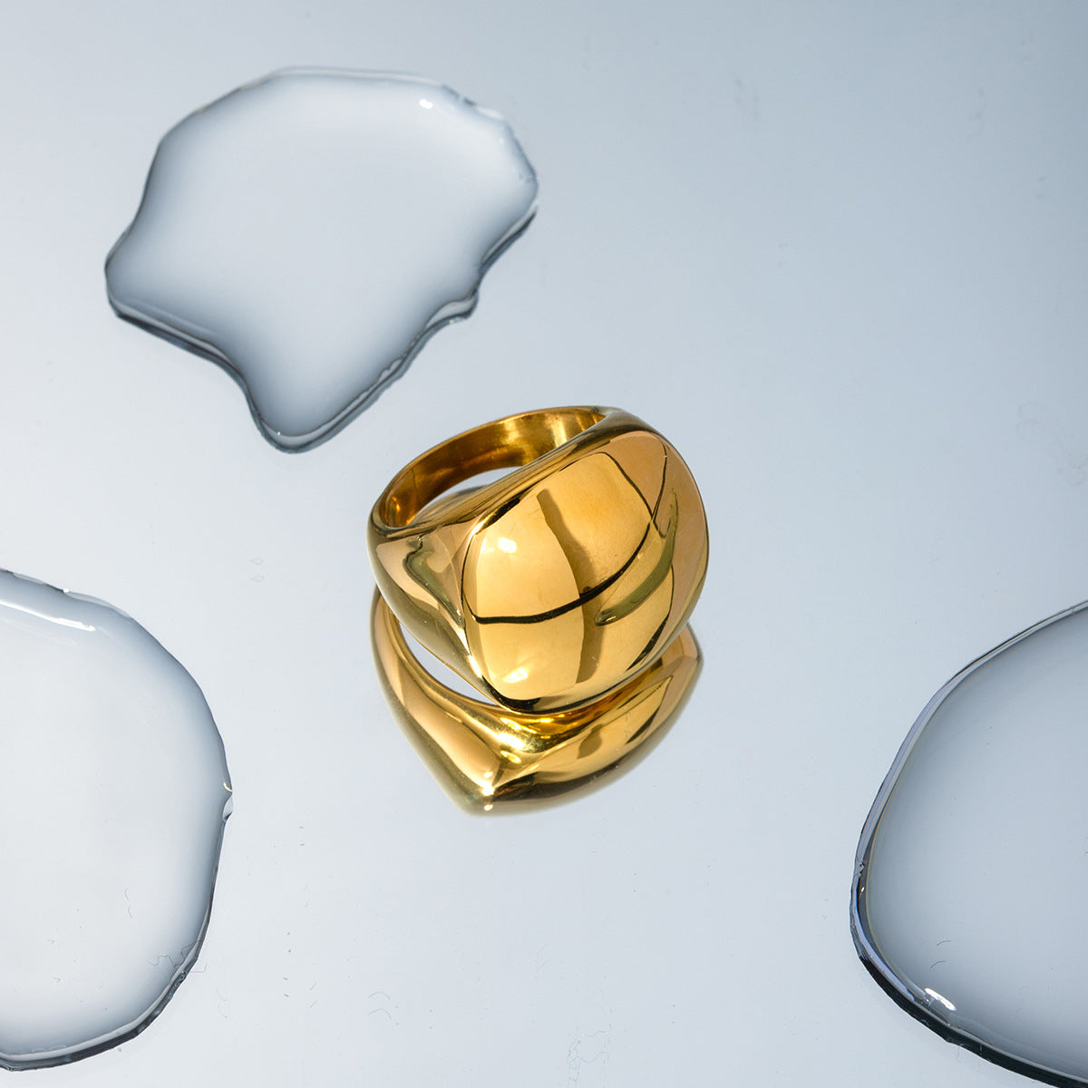 Anello quadrato geometrico da donna in acciaio inossidabile placcato oro 18 carati stile Ins minimalista
