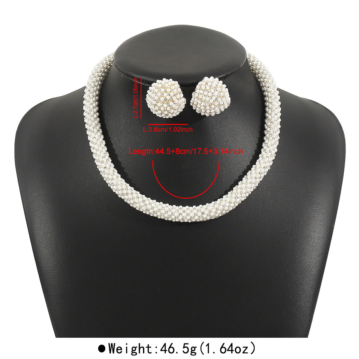 Parure Elegante di Collana e Orecchini di Perle in Stile Francese da Donna con Dettagli in Strass su Base in Lega e Catena di Perle Artigianale