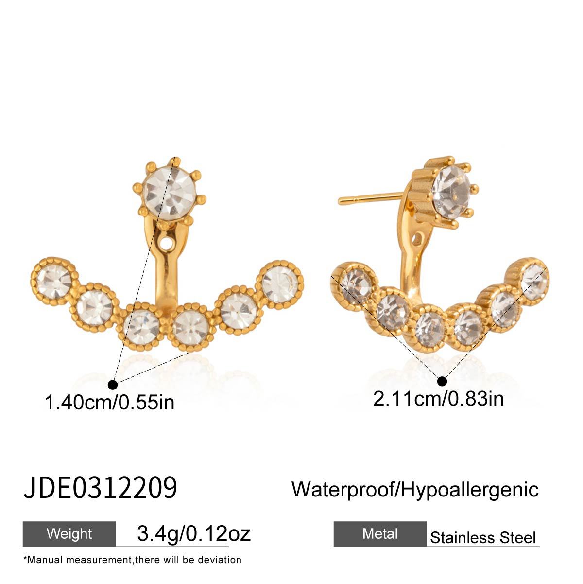 Elegant Geometric Rhinestone PVD Stainless Steel Titanium Stud Earrings for Women