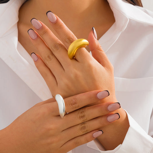 Exaggerated Geometric Plated Zinc Alloy Ring Set for Women
