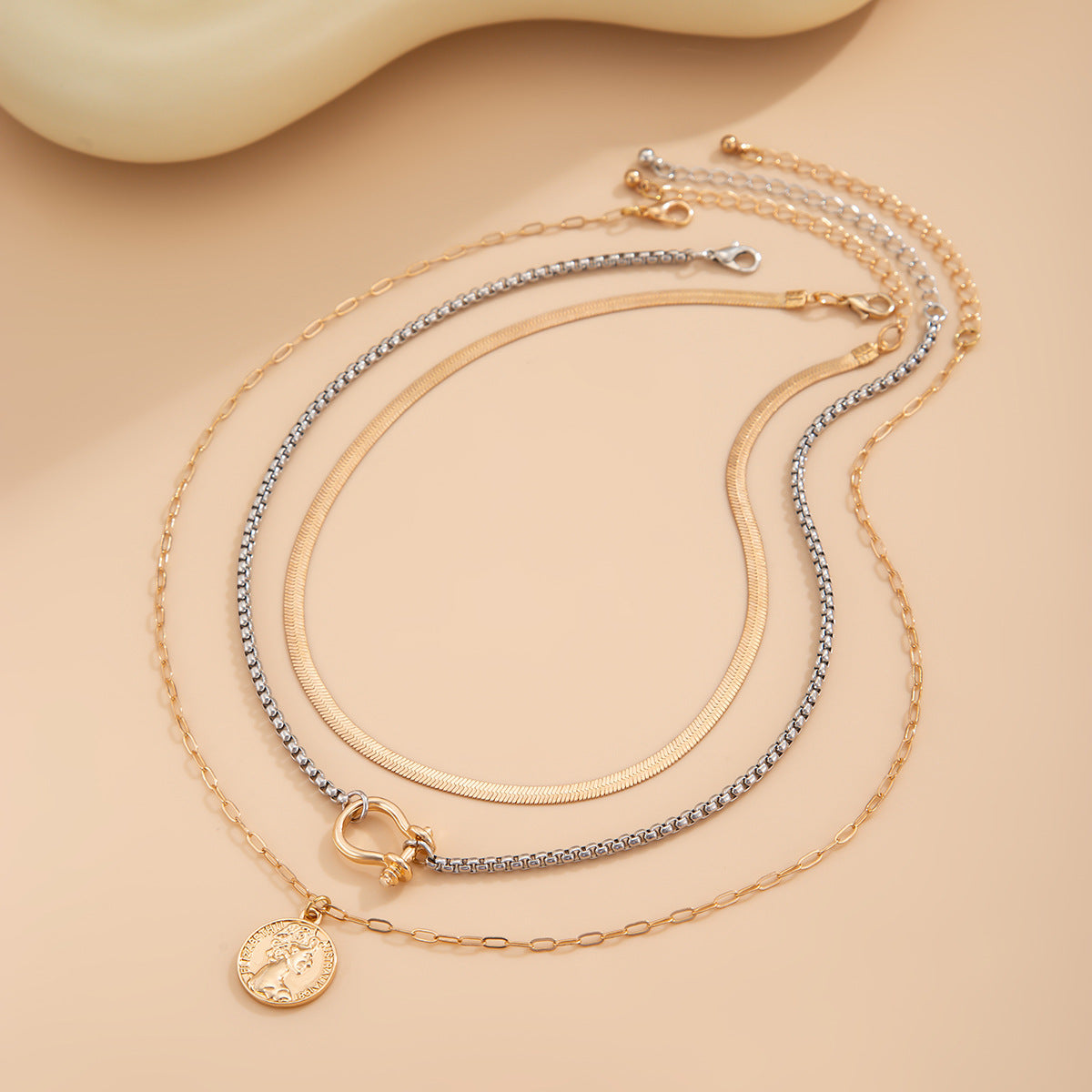 Streetwear Geometric Alloy Plated Pendant Multi-layer Necklace for Women