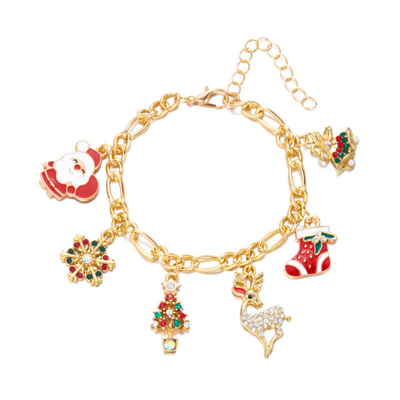 Fashion Christmas-Themed Handcrafted Alloy Bracelet with Santa and Snowflake Charms for Women