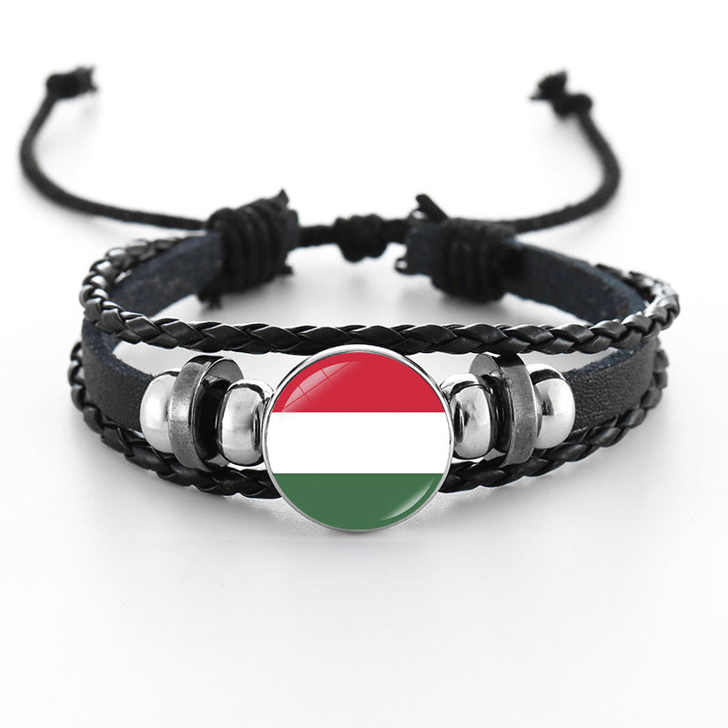 Bracciale in pelle intrecciata fatto a mano unisex stile punk geometrico, nero