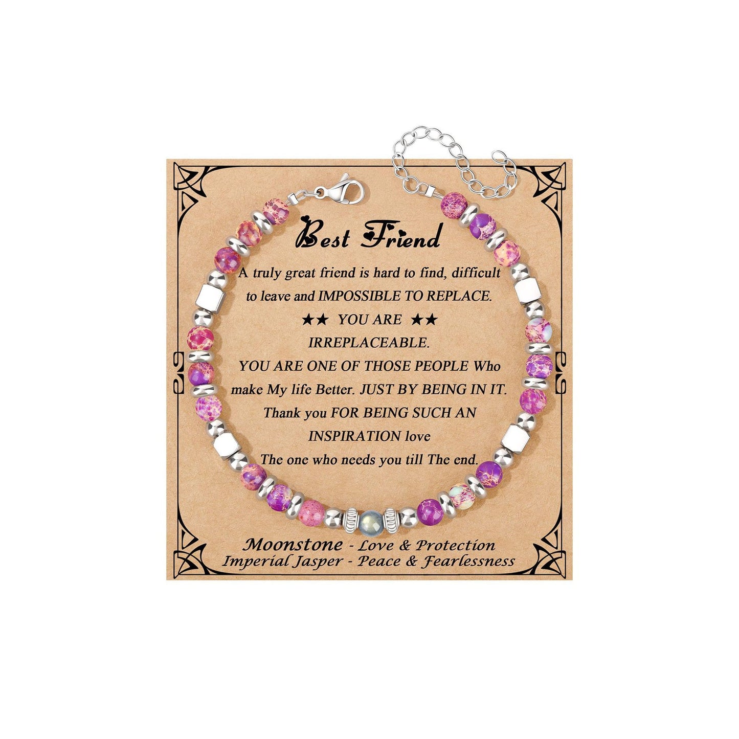 Fashion Stainless Steel Bracelet with 4mm Square Beads, Purple Imperial Stone and Lime Moonstone for Women